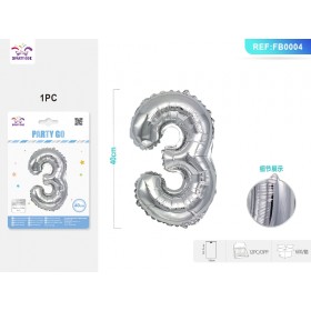 PALLONCINO MYLAR ARGENTO NUMERO 3 40CM