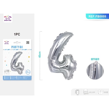 PALLONCINO MYLAR ARGENTO NUMERO 5 40CM