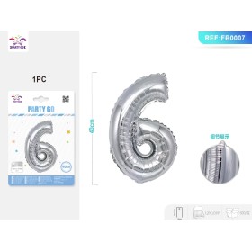 PALLONCINO MYLAR ARGENTO NUMERO 6 40CM