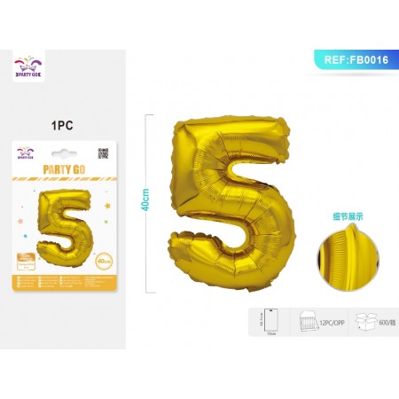 PALLONCINO MYLAR ORO NUMERO 5 40CM