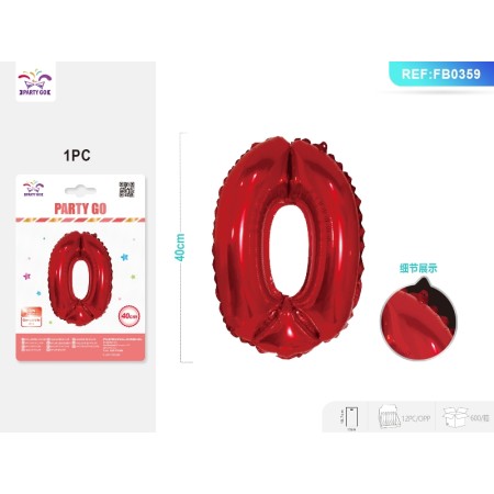 PALLONCINO MYLAR ROSSO NUMERO 0 40CM