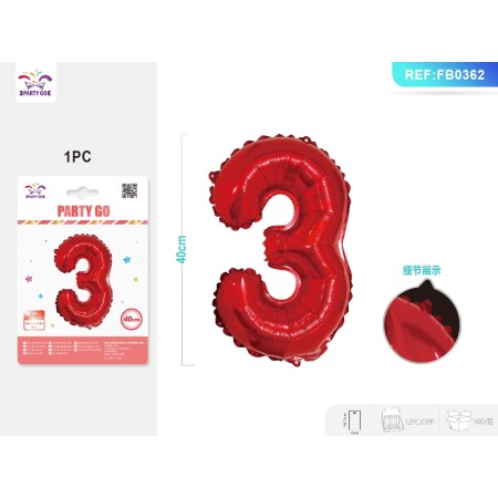 PALLONCINO MYLAR ROSSO NUMERO 3 40CM