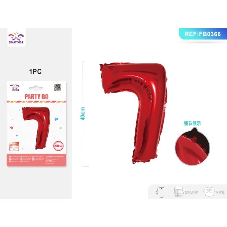 PALLONCINO MYLAR ROSSO NUMERO 7 40CM