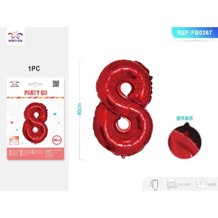 PALLONCINO MYLAR ROSSO NUMERO 8 40CM