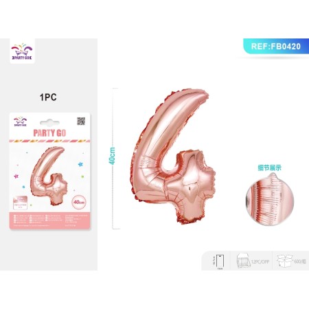 PALLONCINO MYLAR ORO ROSA NUMERO 4 40CM