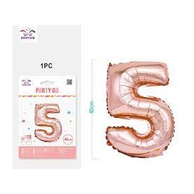 PALLONCINO MYLAR ORO ROSA NUMERO 5 40CM