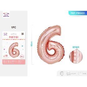 PALLONCINO MYLAR ORO ROSA NUMERO 6 40CM