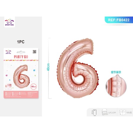 PALLONCINO MYLAR ORO ROSA NUMERO 6 40CM