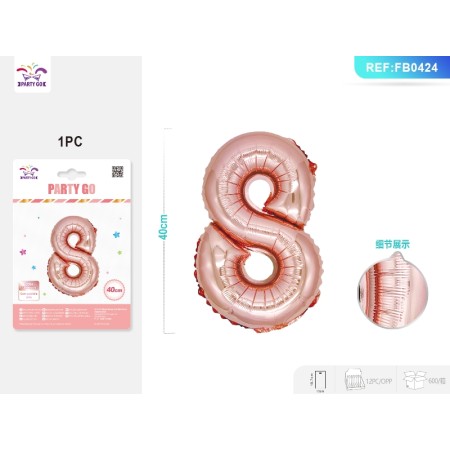 PALLONCINO MYLAR ORO ROSA NUMERO 8 40CM