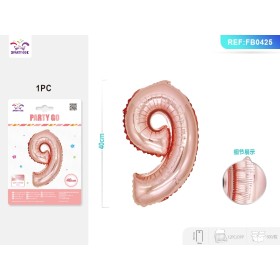 PALLONCINO MYLAR ORO ROSA NUMERO 9 40CM