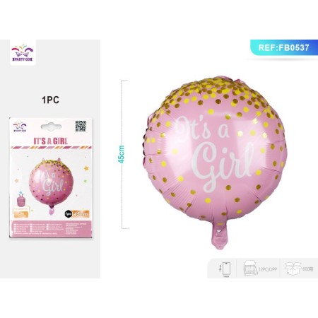 PALLONCINO ALLUMINIO ITS A GIRL ROSA 45CM