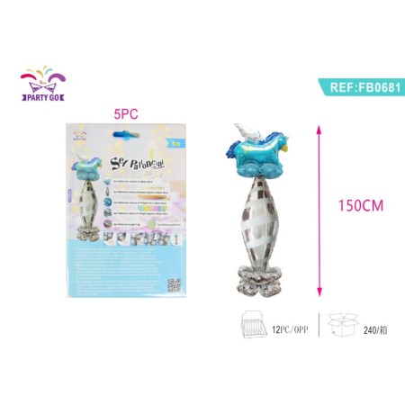SET PALLONCINI MYLAR UNICORNO BLU 150CM