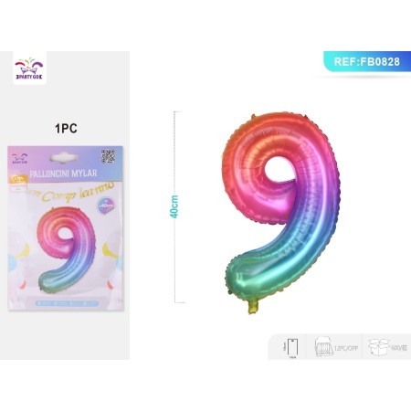 PALLONCINI MYLAR COLORE NUMERO 9 40CM
