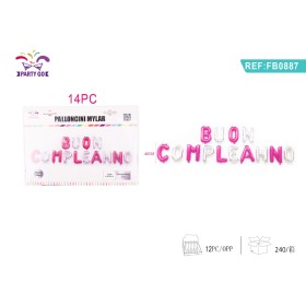 PALLONCINI ALLUMINIO BUON COMPLEANNO ROSA ARGENTO CM.40