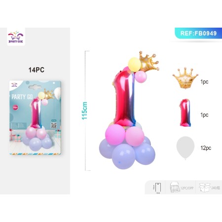 SET PALLONCINI MYLAR NUMERO 1 COLORE CM.80