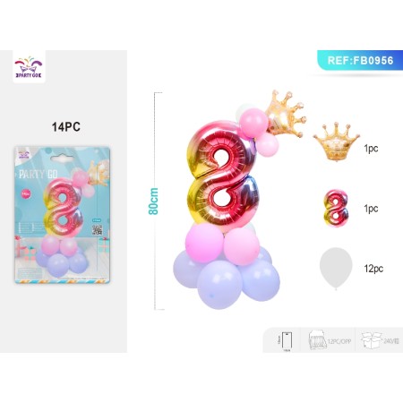 SET PALLONCINI MYLAR NUMERO 8 COLORE CM.80