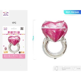 PALLONCINI MYLAR CUORE ANELLO DI DIAMANTI ROSA CM.76
