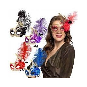 MASCHERA VENICE CIGNO CON FIORI E PIUME