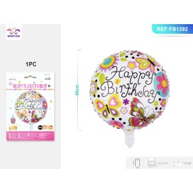 PALLONCINI MYLAR HAPPY BIRTHDAY FARFALLA COLORE