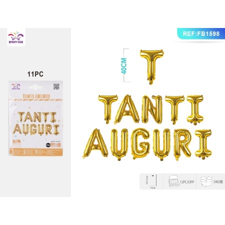 SET PALLONCINI MYLAR TANTI AUGURI ORO CM.40