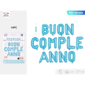 SET PALLONCINI MYLAR BUON COMPLEANNO BLU CM.40
