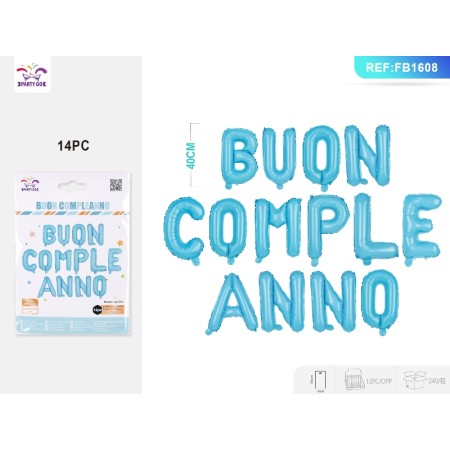 SET PALLONCINI MYLAR BUON COMPLEANNO BLU CM.40