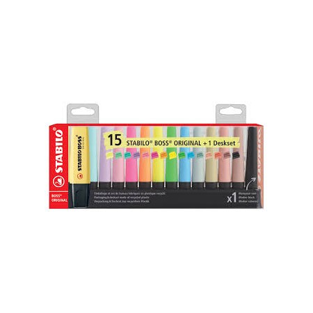 ESP. EVIDENZIATORI STABILO BOSS PASTEL 15PZ C/NERO