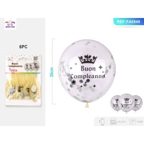 PALLONCINI PAILLETTES BUON COMPLEANNO ARGENTO