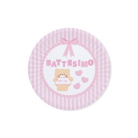 PIATTI PICCOLI BATTESIMO TEDDY ROSA