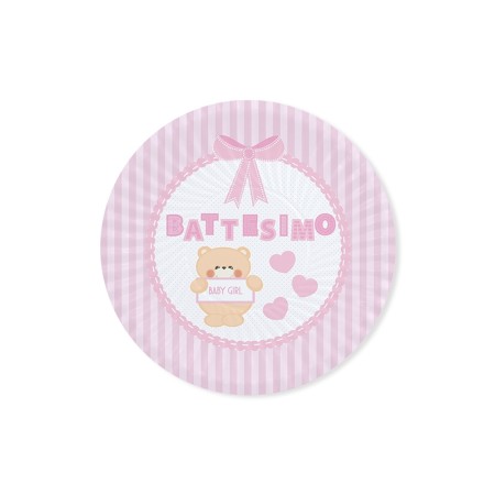 PIATTI PICCOLI BATTESIMO TEDDY ROSA