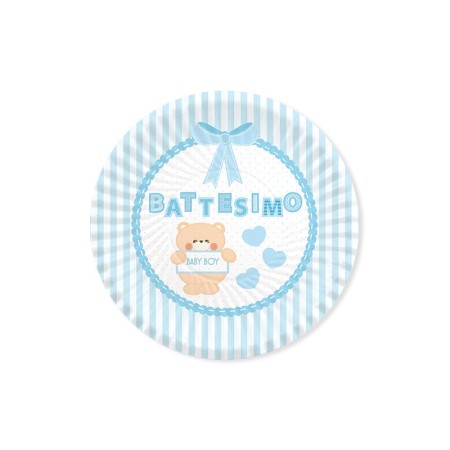 PIATTI PICCOLI BATTESIMO TEDDY CELESTE