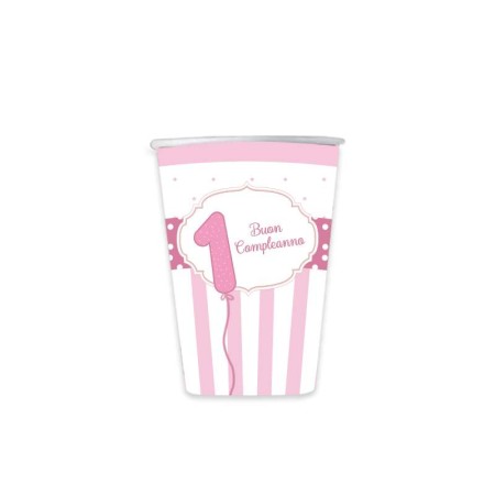 BICCHIERI PRIMO COMPLEANNO ROSA