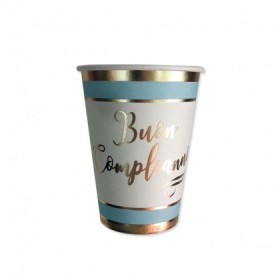 BICCHIERI BUON COMPLEANNO CHIC CELESTE