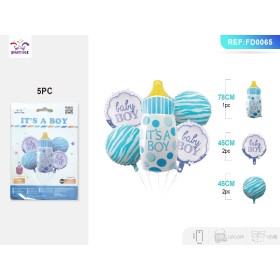 SET PALLONCINI MYLAR BIBERON BLU PZ.5