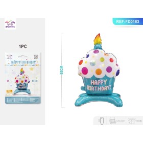 PALLONCINI MYLAR HAPPY BIRTHDAY TORTA BLU