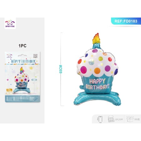 PALLONCINI MYLAR HAPPY BIRTHDAY TORTA BLU