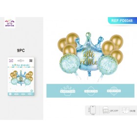 SET PALLONCINI CON CORONA BLU PZ.9