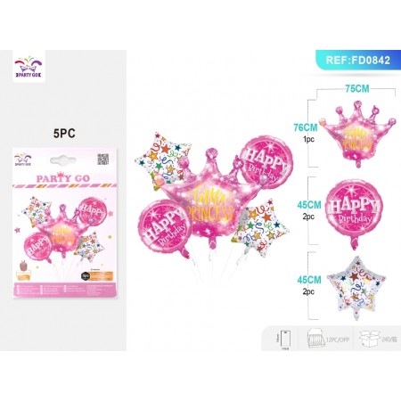 SET PALLONCINI MYLAR CORONA PRINCE ROSA