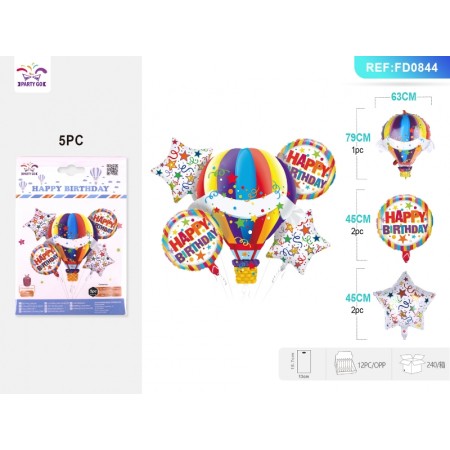 SET PALLONCINI MYLAR ARCOBALENO MONGOLFIERA STELLA