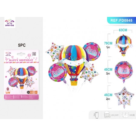 SET PALLONCINI MYLAR ARCOBALENO MONGOLFIERA
