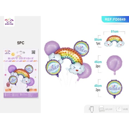 SET PALLONCINI MYLAR ARCOBALENO