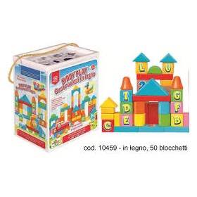 GIOCO LEGNO COSTRUZIONI 50 BLOCCHETTI KIDDY PLAY