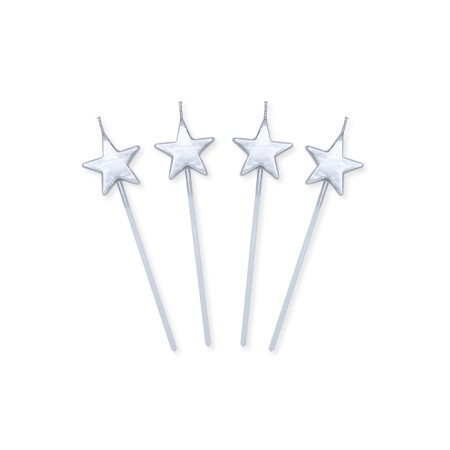 4 CANDELE 13CM PICK STELLE ARGENTO METAL