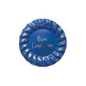 8 PIATTI PICCOLI CM.20 BUON COMPLEANNO BLUE GOLD