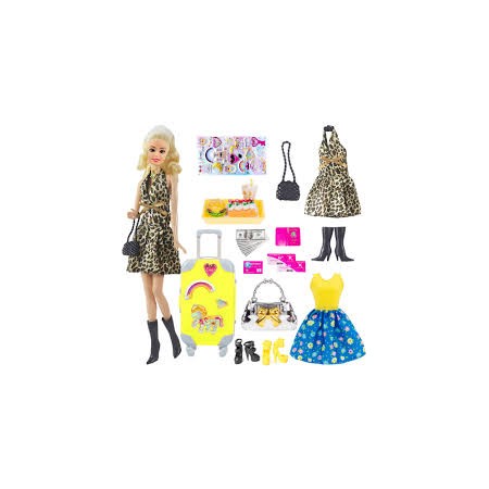 BAMBOLA CON ACCESSORI DA VIAGGIO