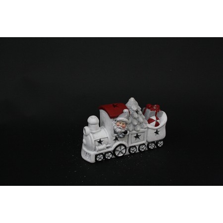 BABBI NATALE SU TRENINO BIANCO C/LED 13CM