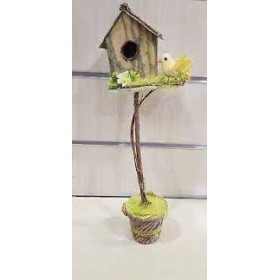 CASETTA CON UCCELLINO C/BASE VASO 34 CM