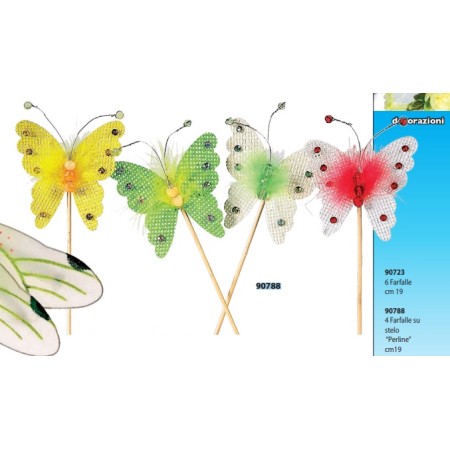 4 FARFALLE SU STELO PERLINE 19CM
