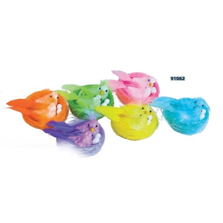 NIDO C/UCCELLI 6.5CM COLORI ASS.