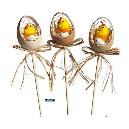 3 PULCINI CEST/UOVO SU STELO 26CM